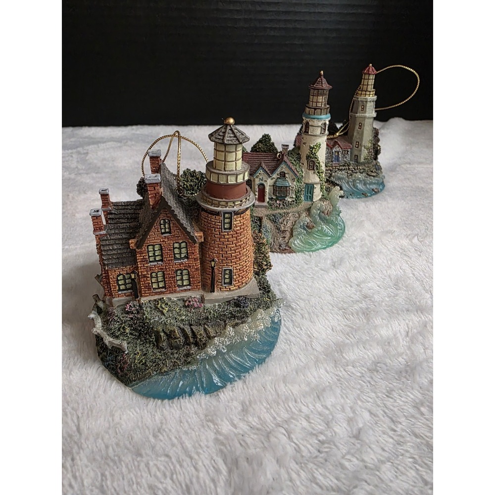 Bradford Exchange Thomas Kinkade Illuminated Lighthouse Ornaments‎ (SEE DESCPT)